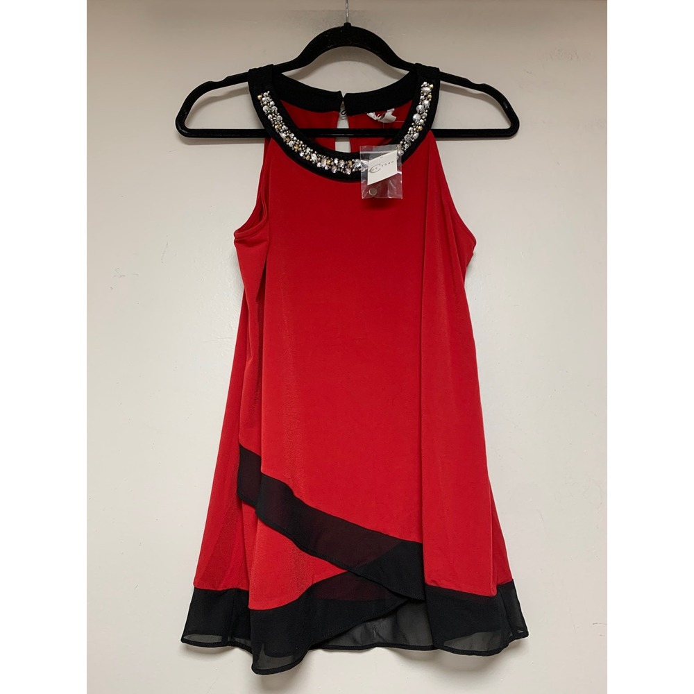 St. 1946 Halter Top Women Small Red NEW Beaded Neckline Chiffon Hem 10051